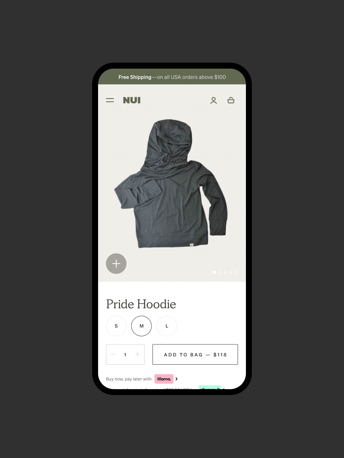 Mobile screenshot of NUI product detail page