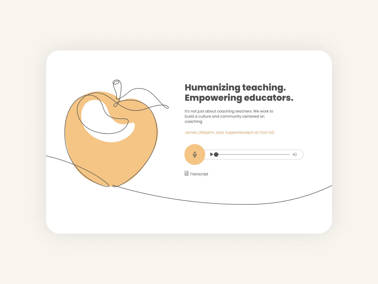 The homepage of the New Teacher Center, featuring an audio snippet.