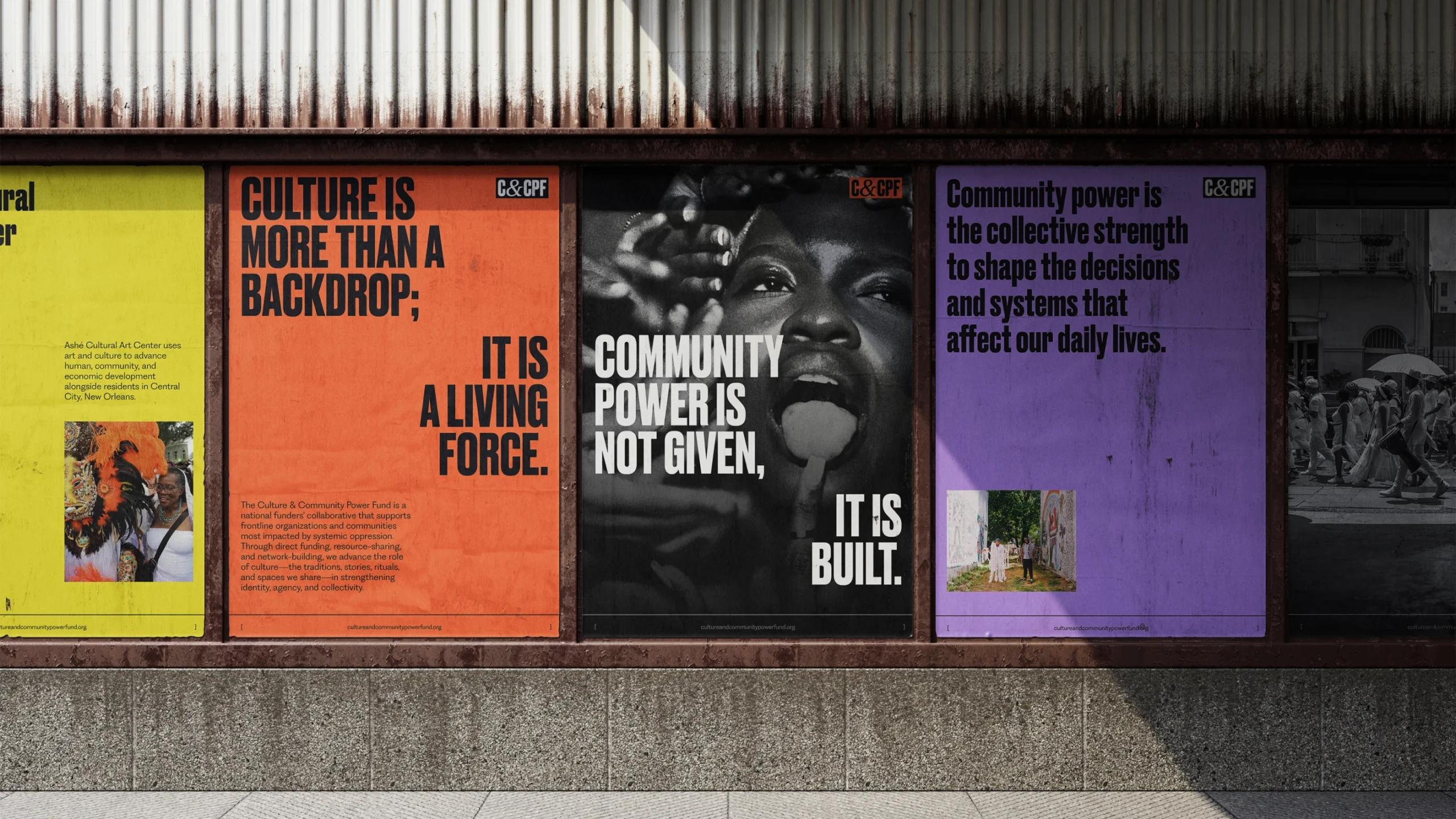 Samples of the C&amp;CPF branding on street posters. One reads Culture is more than a backdrop; it is a living force.