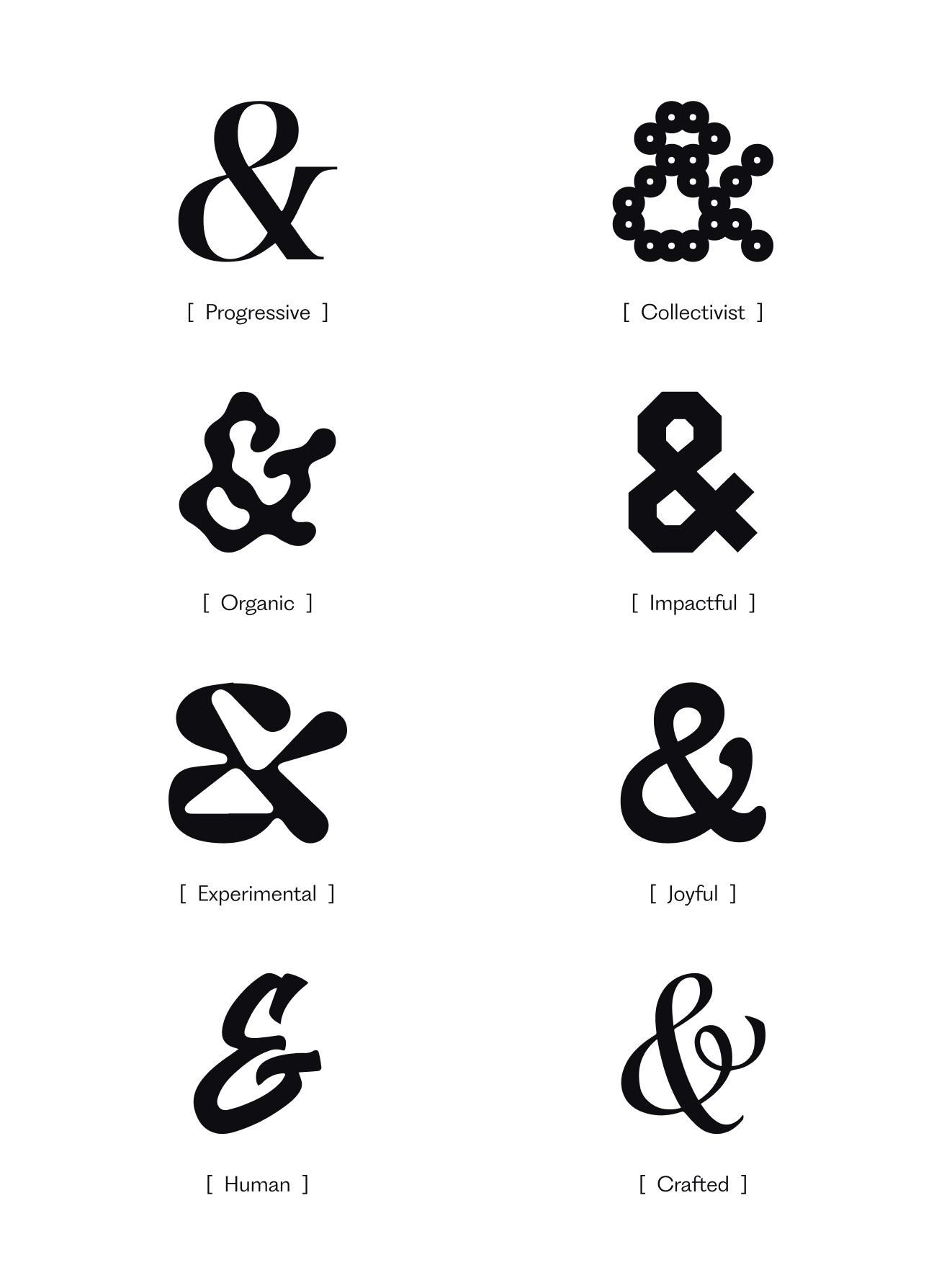 Variations of the ampersand in the organization&#039;s logo, some are more formal while others are funky