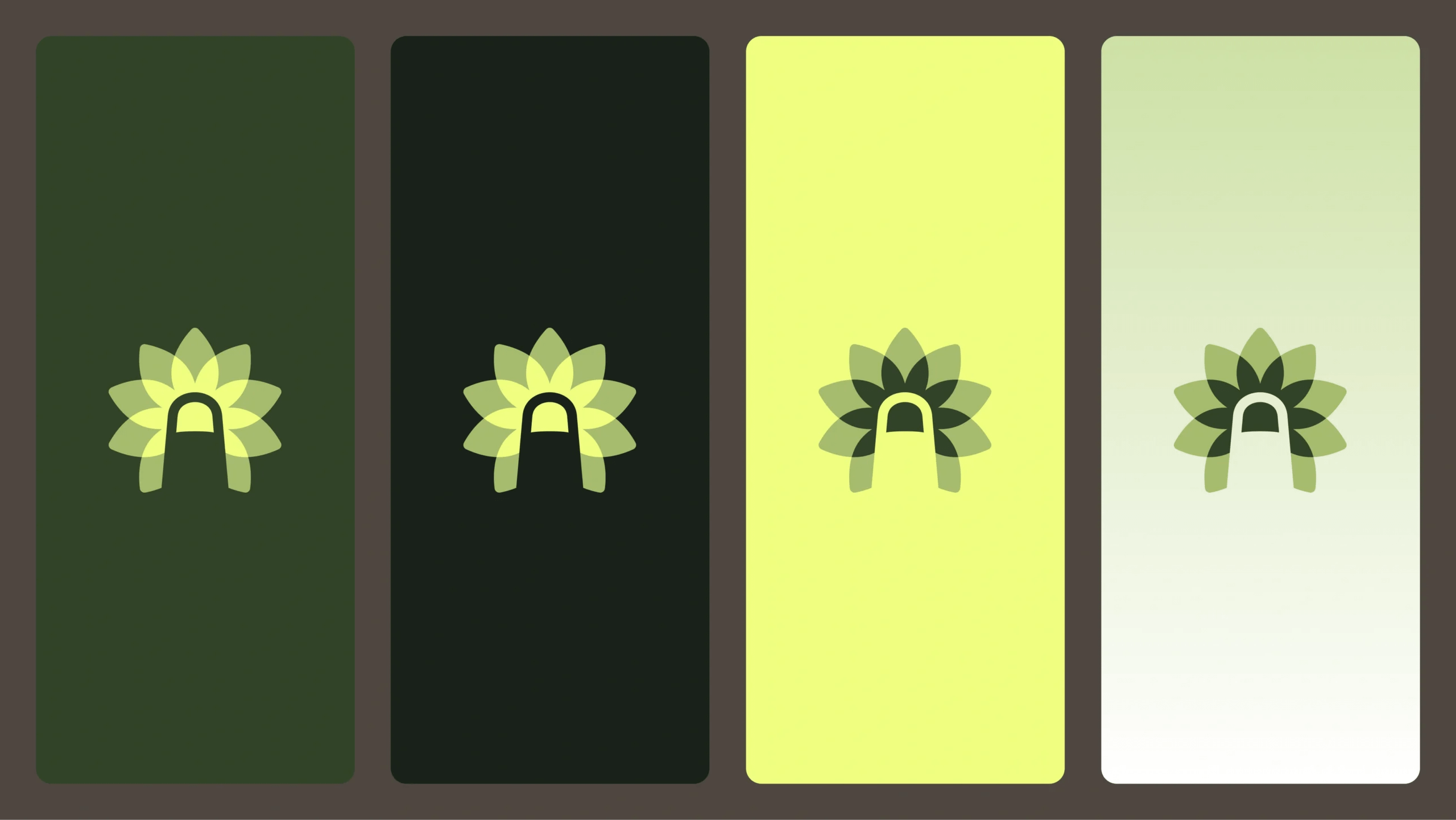 The Wild Thumb logo on different colored backgrounds ranging from dark green to lime green to a light green gradient